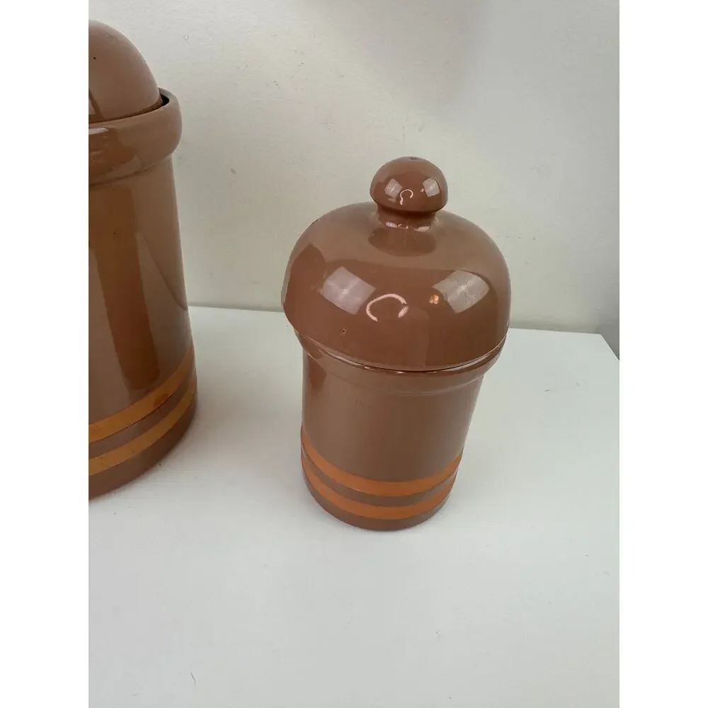 Vintage HiMark Italy Gourmet Kitchen Brown Canisters Ceramic With Lid Set of 2